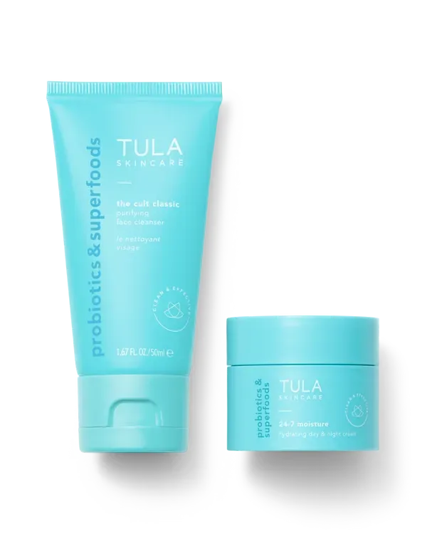 TULA Mini Iconic Duo with travel-size Cult Classic cleanser and 24-7 Moisture cream